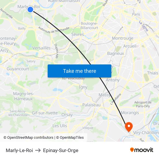 Marly-Le-Roi to Epinay-Sur-Orge map