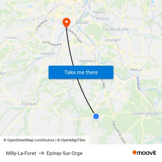 Milly-La-Foret to Epinay-Sur-Orge map