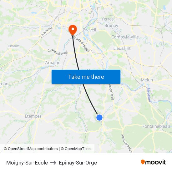 Moigny-Sur-Ecole to Epinay-Sur-Orge map