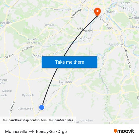 Monnerville to Epinay-Sur-Orge map