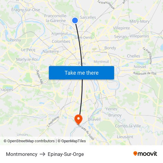 Montmorency to Epinay-Sur-Orge map