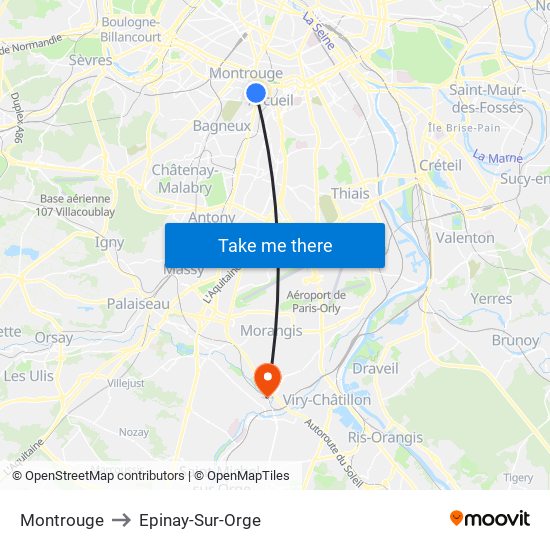 Montrouge to Epinay-Sur-Orge map
