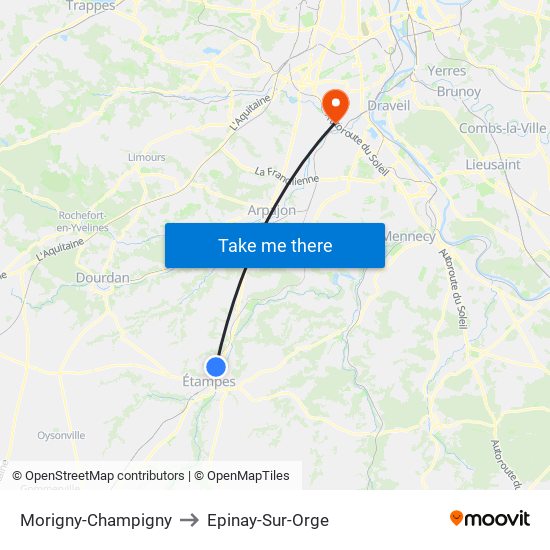 Morigny-Champigny to Epinay-Sur-Orge map