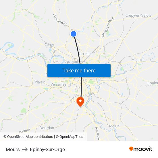 Mours to Epinay-Sur-Orge map