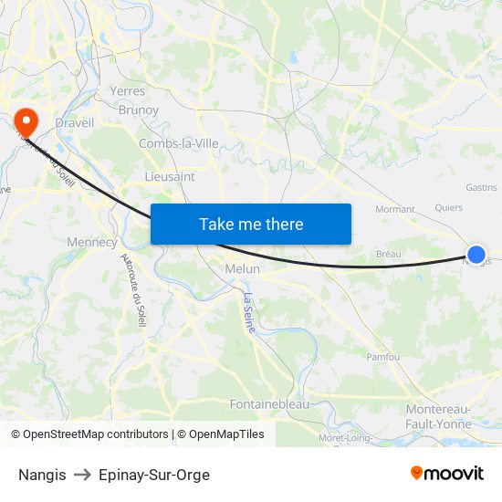 Nangis to Epinay-Sur-Orge map
