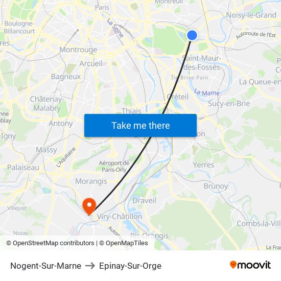 Nogent-Sur-Marne to Epinay-Sur-Orge map