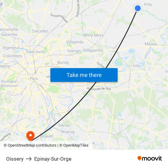 Oissery to Epinay-Sur-Orge map