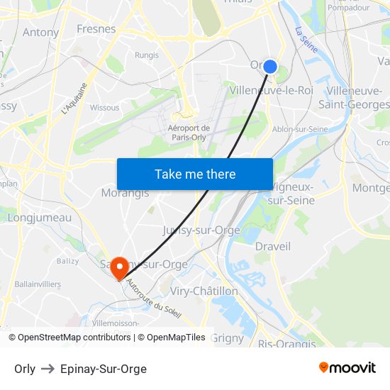 Orly to Epinay-Sur-Orge map