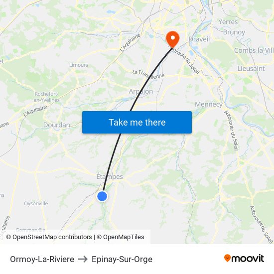 Ormoy-La-Riviere to Epinay-Sur-Orge map