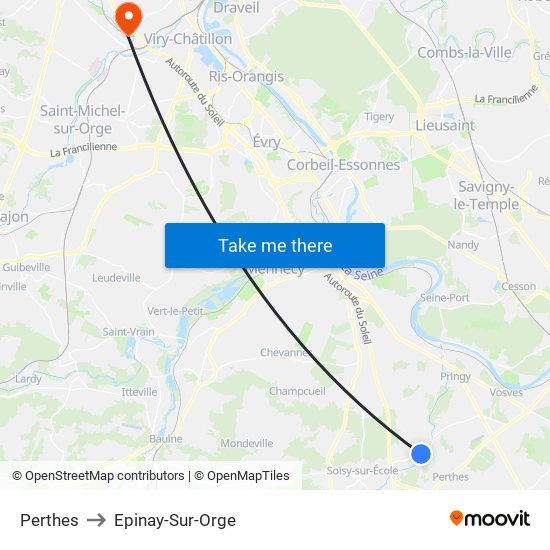 Perthes to Epinay-Sur-Orge map