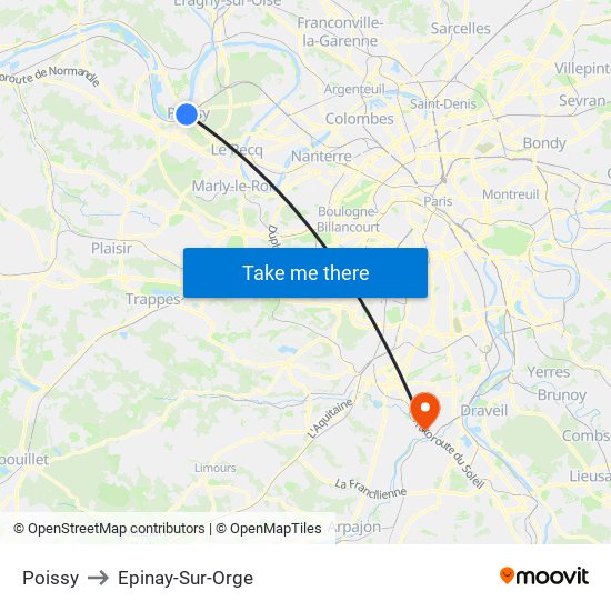 Poissy to Epinay-Sur-Orge map