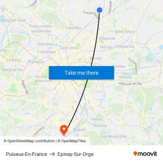Puiseux-En-France to Epinay-Sur-Orge map