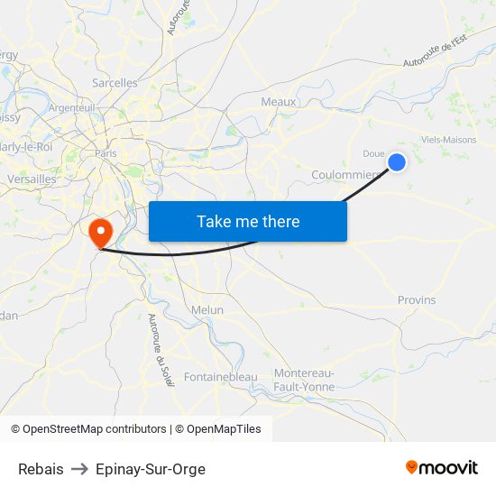 Rebais to Epinay-Sur-Orge map