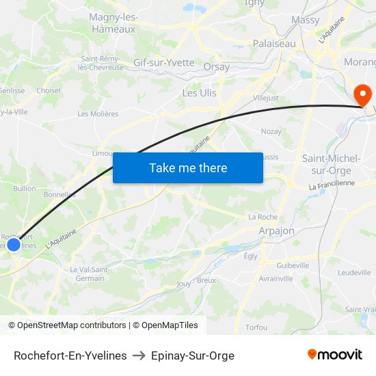 Rochefort-En-Yvelines to Epinay-Sur-Orge map