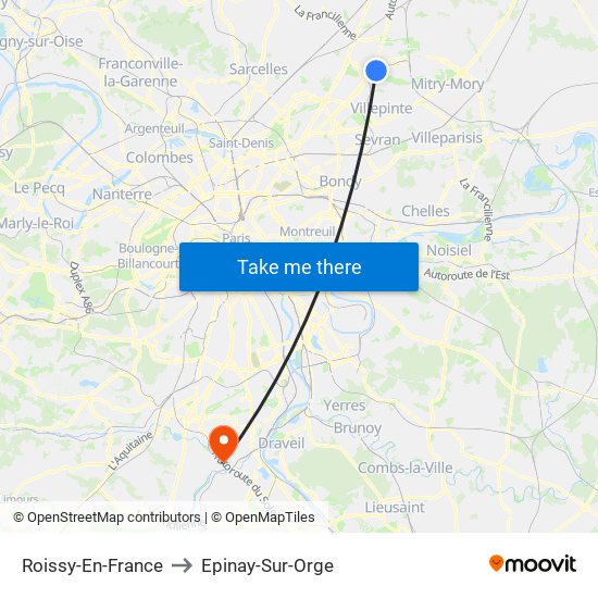 Roissy-En-France to Epinay-Sur-Orge map