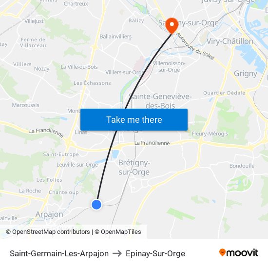 Saint-Germain-Les-Arpajon to Epinay-Sur-Orge map