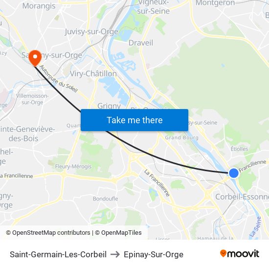 Saint-Germain-Les-Corbeil to Epinay-Sur-Orge map