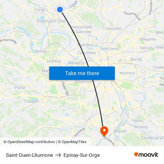 Saint-Ouen-L'Aumone to Epinay-Sur-Orge map