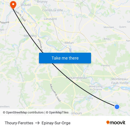 Thoury-Ferottes to Epinay-Sur-Orge map