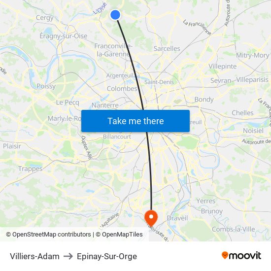 Villiers-Adam to Epinay-Sur-Orge map