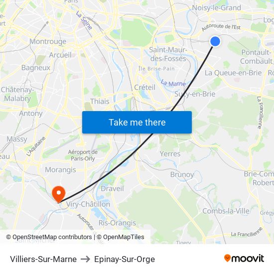 Villiers-Sur-Marne to Epinay-Sur-Orge map