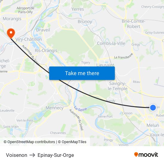 Voisenon to Epinay-Sur-Orge map