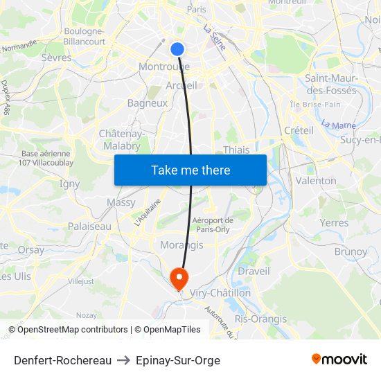 Denfert-Rochereau to Epinay-Sur-Orge map