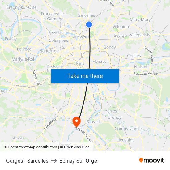 Garges - Sarcelles to Epinay-Sur-Orge map