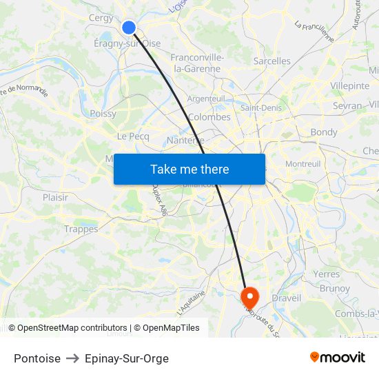 Pontoise to Epinay-Sur-Orge map