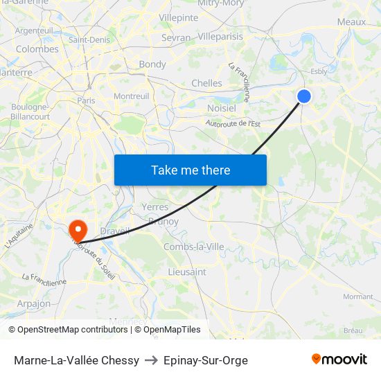 Marne-La-Vallée Chessy to Epinay-Sur-Orge map