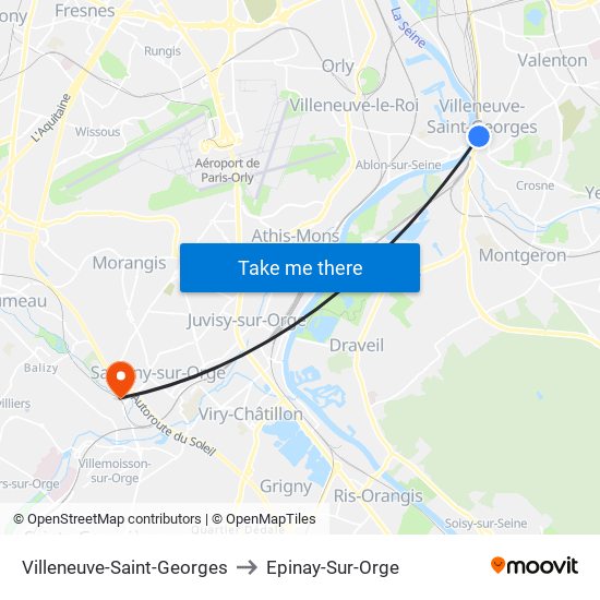 Villeneuve-Saint-Georges to Epinay-Sur-Orge map