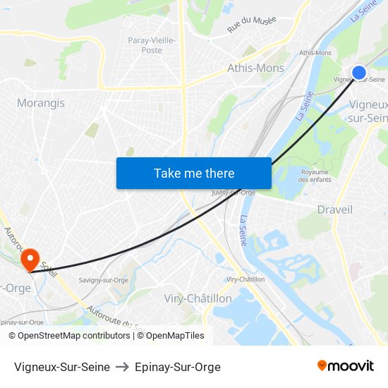 Vigneux-Sur-Seine to Epinay-Sur-Orge map