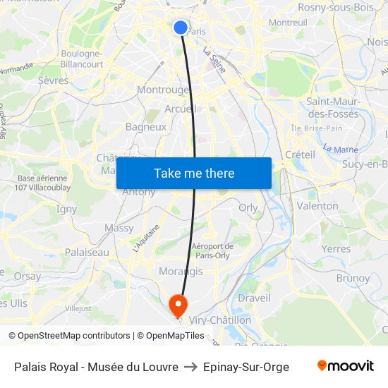 Palais Royal - Musée du Louvre to Epinay-Sur-Orge map