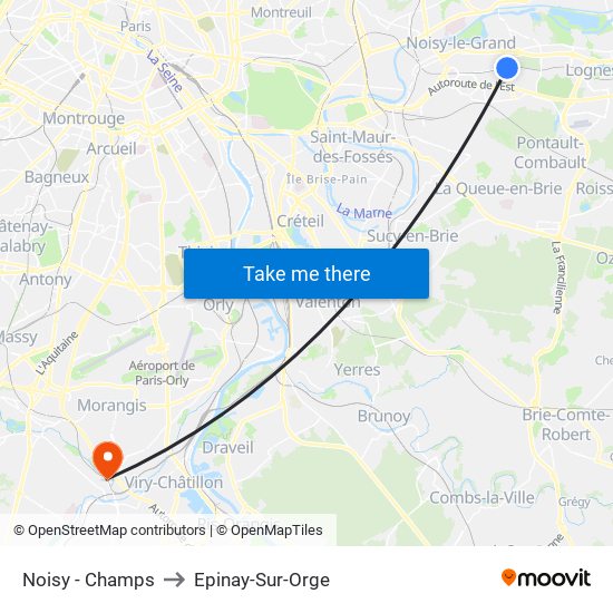 Noisy - Champs to Epinay-Sur-Orge map