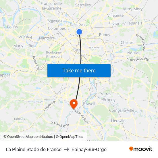 La Plaine Stade de France to Epinay-Sur-Orge map