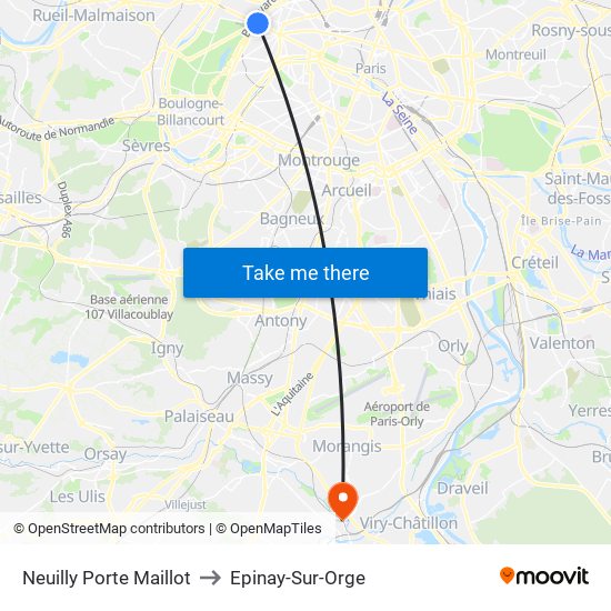 Neuilly Porte Maillot to Epinay-Sur-Orge map