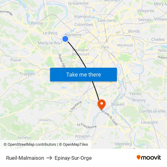 Rueil-Malmaison to Epinay-Sur-Orge map