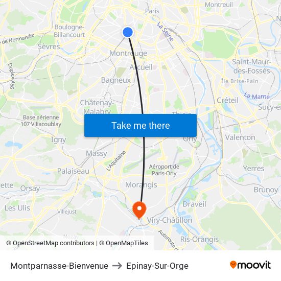 Montparnasse-Bienvenue to Epinay-Sur-Orge map