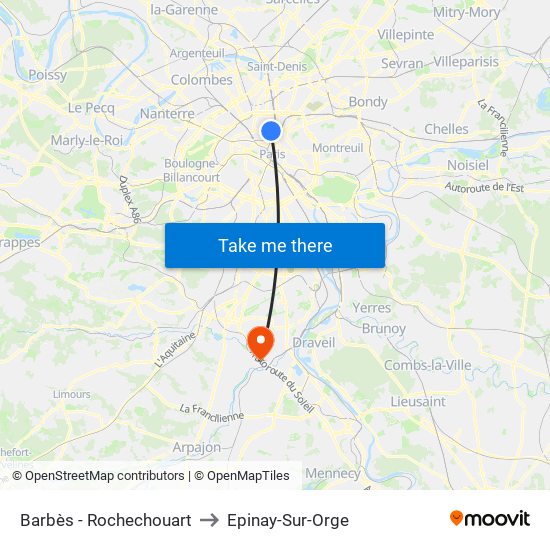 Barbès - Rochechouart to Epinay-Sur-Orge map