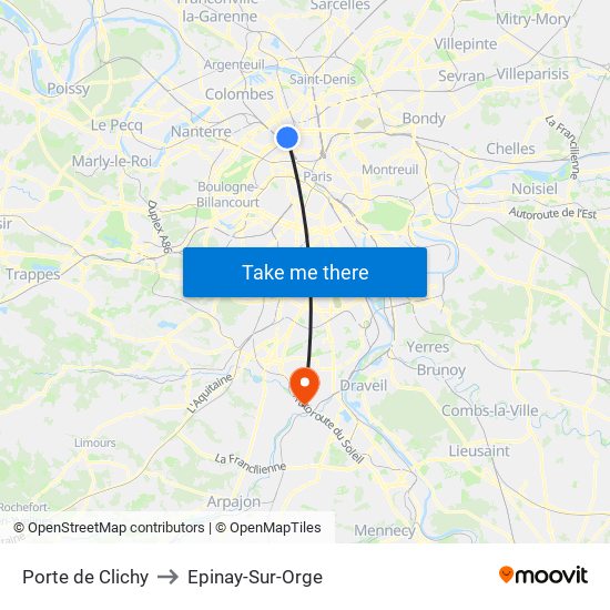 Porte de Clichy to Epinay-Sur-Orge map