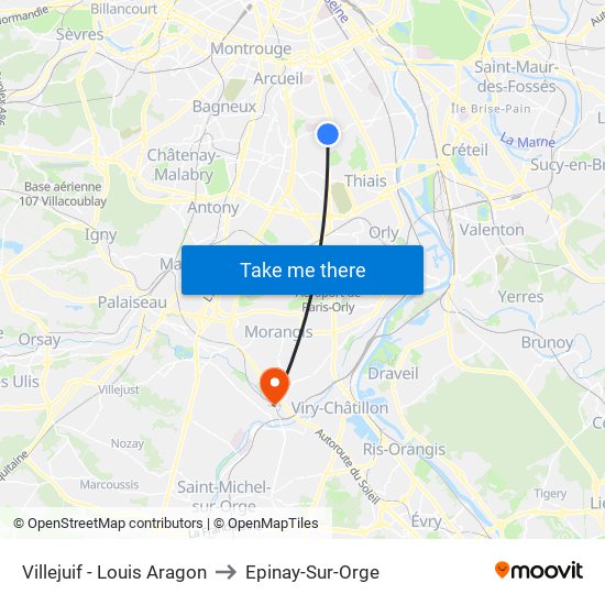 Villejuif - Louis Aragon to Epinay-Sur-Orge map