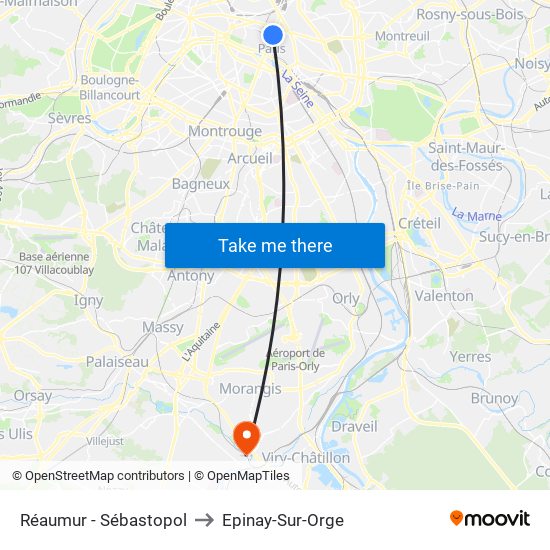 Réaumur - Sébastopol to Epinay-Sur-Orge map