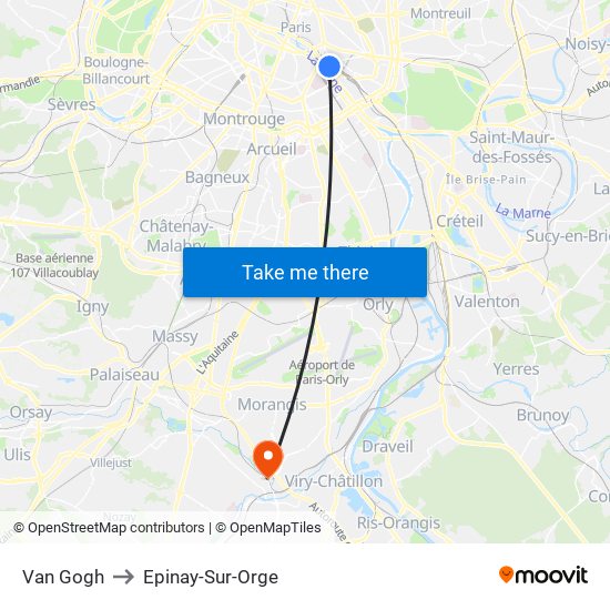 Van Gogh to Epinay-Sur-Orge map