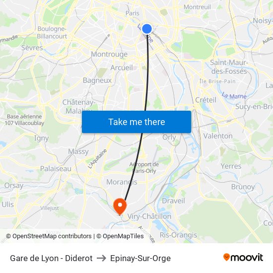 Gare de Lyon - Diderot to Epinay-Sur-Orge map