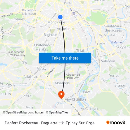 Denfert-Rochereau - Daguerre to Epinay-Sur-Orge map