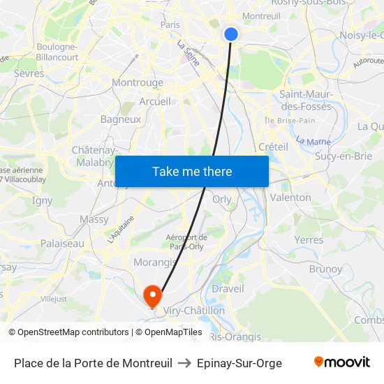Place de la Porte de Montreuil to Epinay-Sur-Orge map