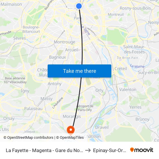 La Fayette - Magenta - Gare du Nord to Epinay-Sur-Orge map