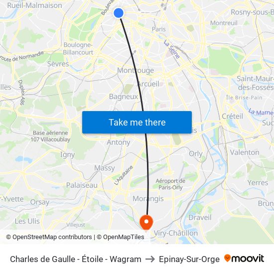 Charles de Gaulle - Étoile - Wagram to Epinay-Sur-Orge map
