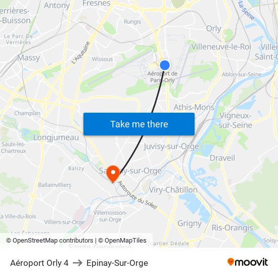 Aéroport Orly 4 to Epinay-Sur-Orge map