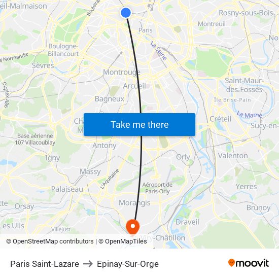 Paris Saint-Lazare to Epinay-Sur-Orge map